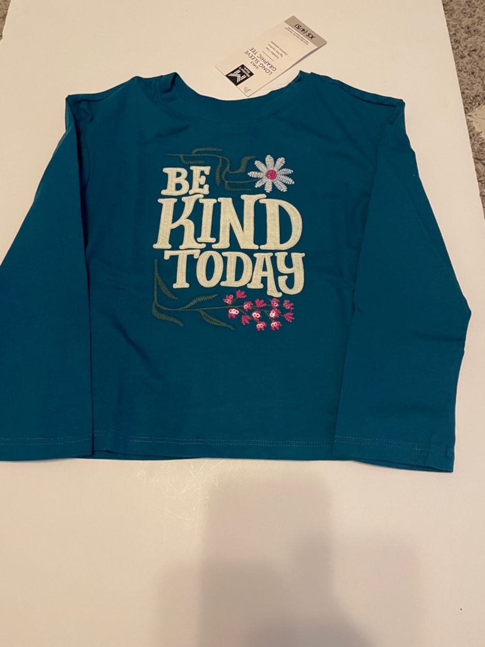 Kids Teal Long-Sleeve Tee - 'Be Kind Today' Floral Graphic
